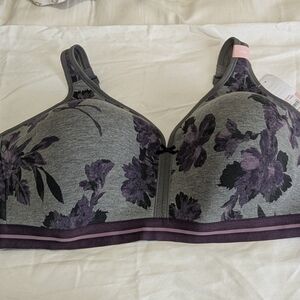 Cacique Gray and Purple Full Coverage Bra with Floral Design